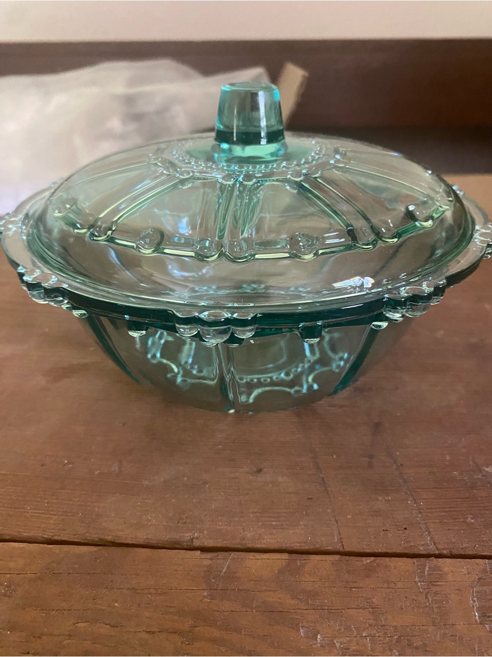 Vintage Styled Aqua Glass Covered Dish